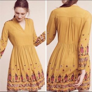 Anthro Floreat Raella Mustard Long Sleeve Dress